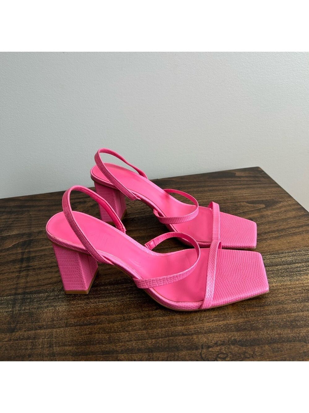Mango Pink Block Heel Strappy Sandals, Size 37.